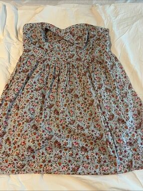 Deb Strapless Floral Sundress in Light Blue with Pink & Red Roses